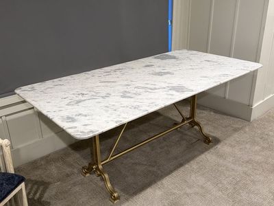 Elegant Rectangular Marble Top Console/Dining Table with Brass Base