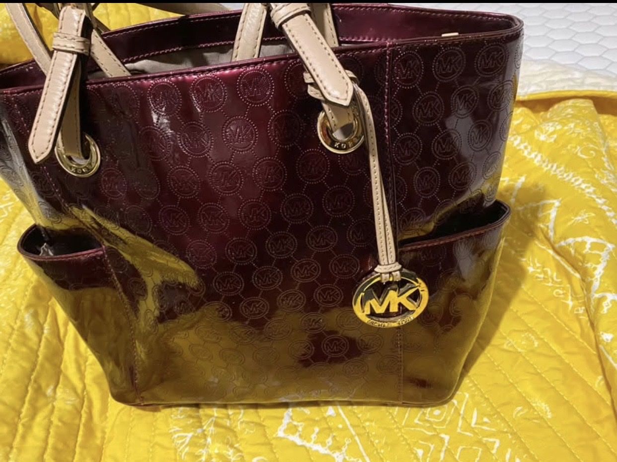 Michael Kors Burgundy Patent MK Tote Bag