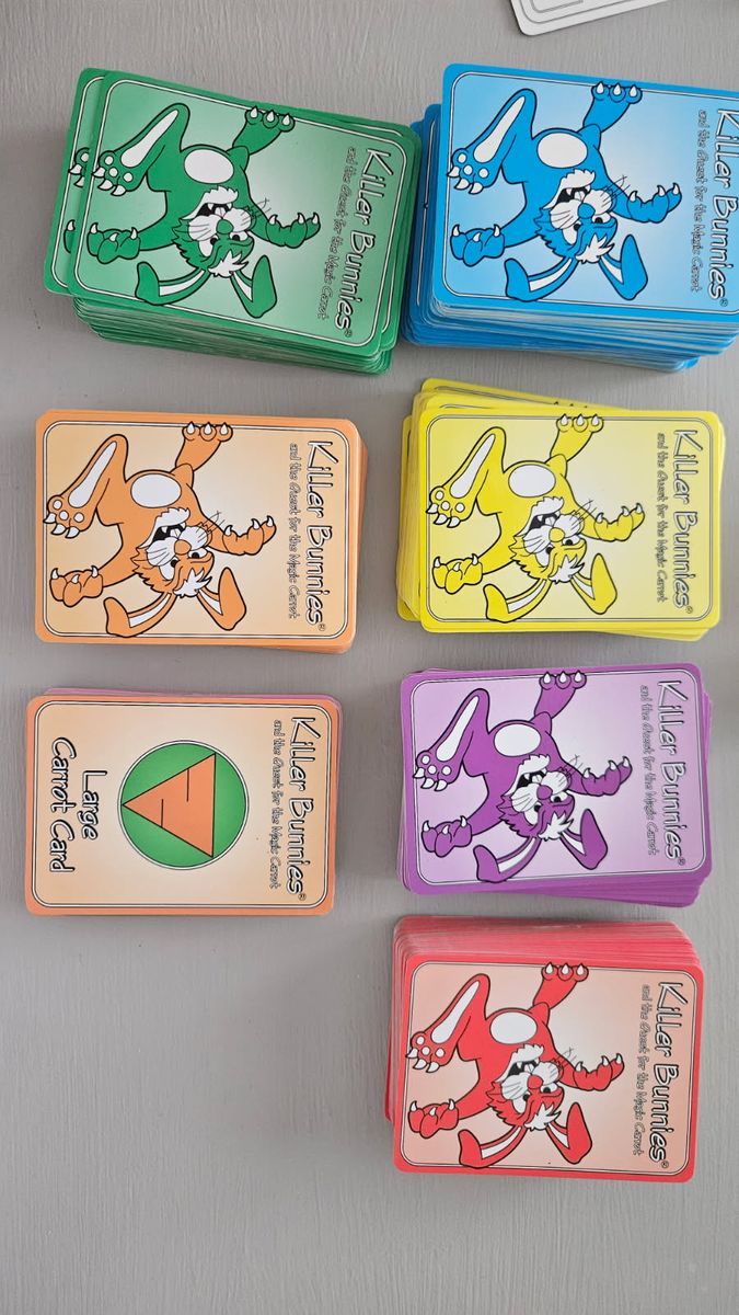 Killer Bunnies Board Game Blue, Yellow, Red, Purple, Orange, and Green Expansions