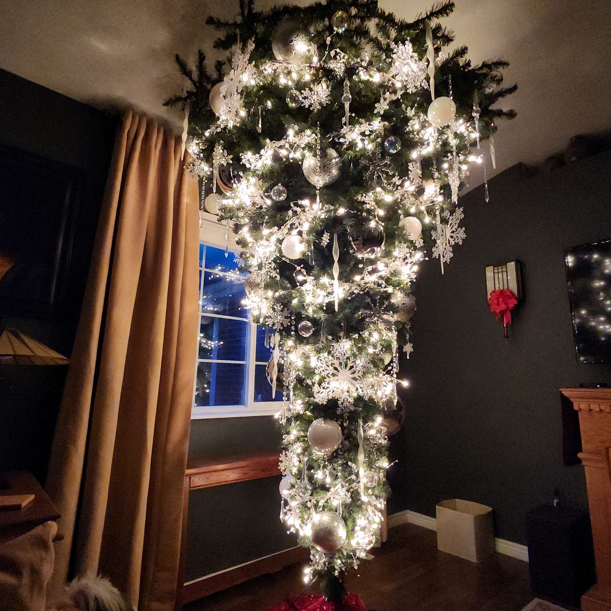 Upside down, one of a kind, fully decorated GLAM Christmas tree