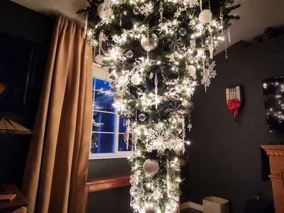 Upside down, one of a kind, fully decorated GLAM Christmas tree