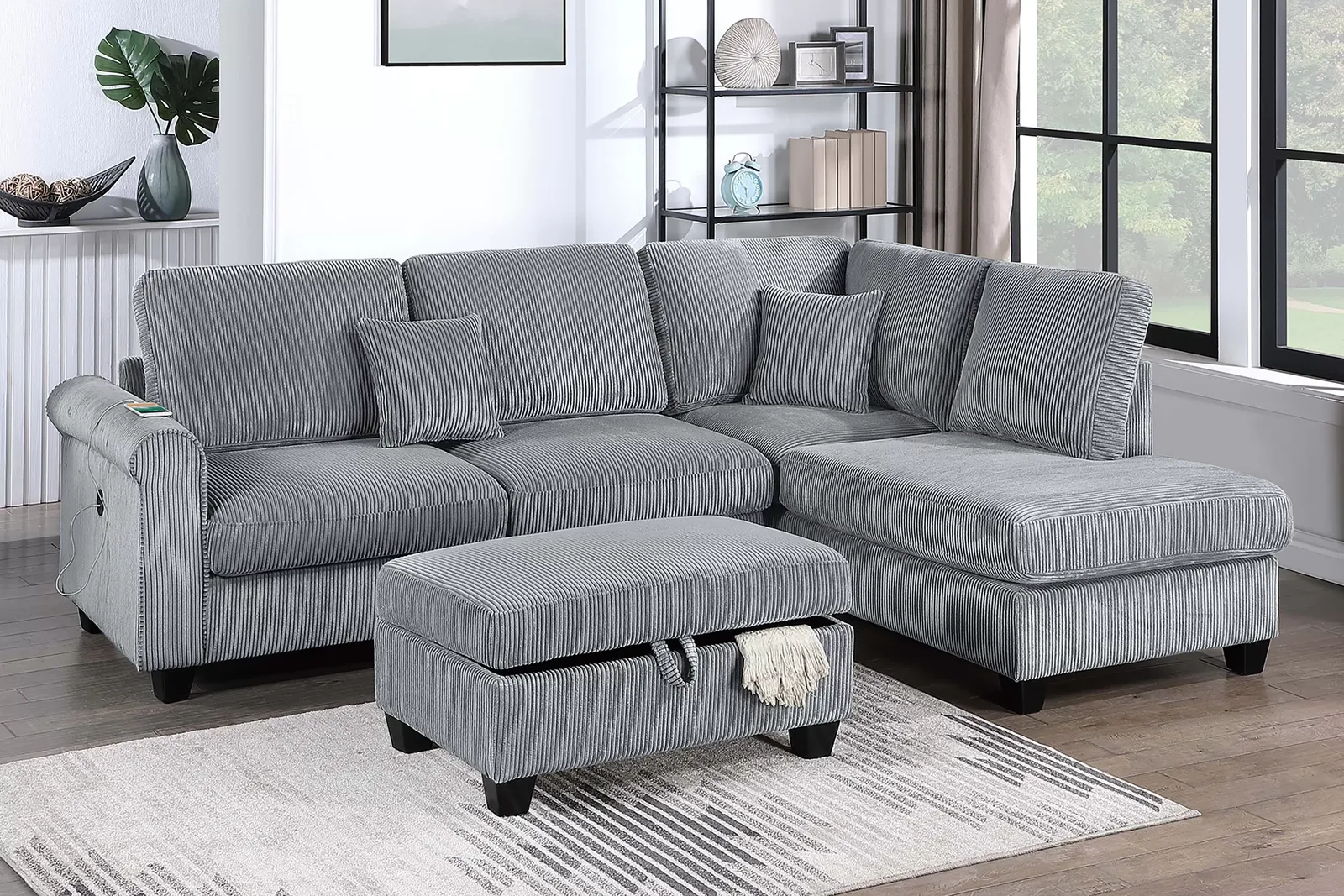 NEW SECTIONAL with STORAGE OTTOMAN & PILLOWS