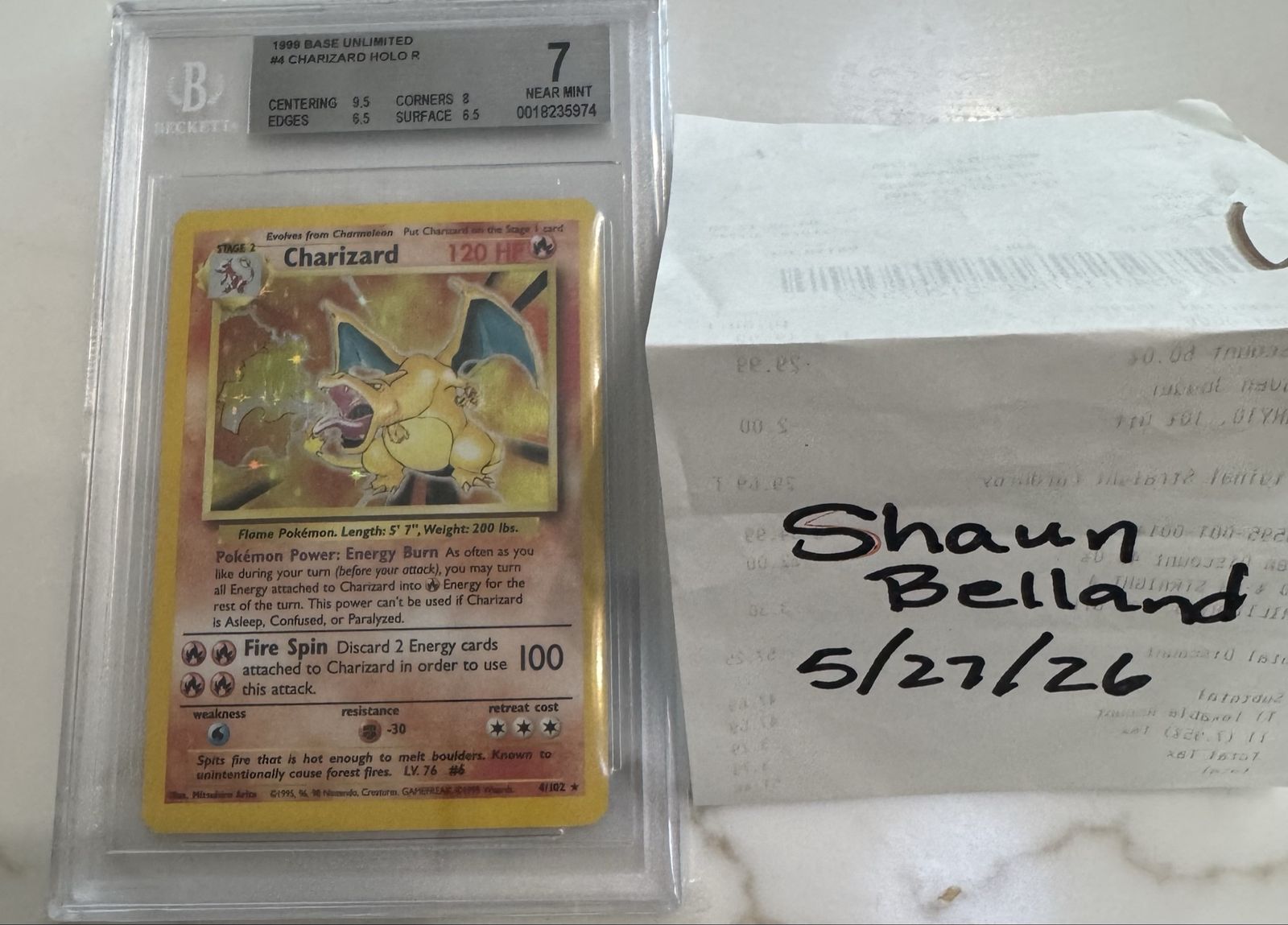 Pokemon Base Set Charizard Holo, BGS 7
