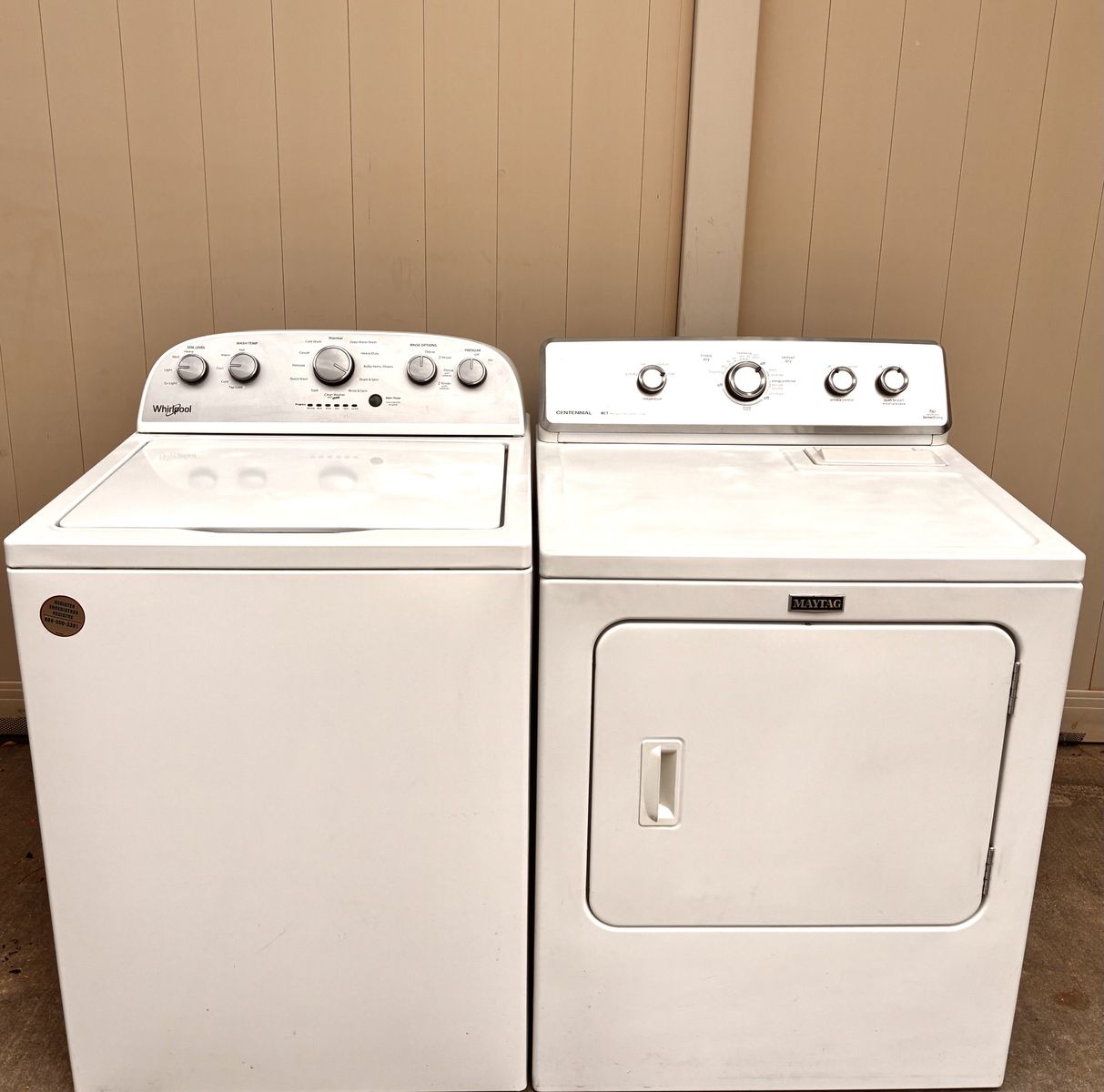 WHIRLPOOL TOP LOAD WASHER AND MAYTAG ELECTRIC DRYER SET