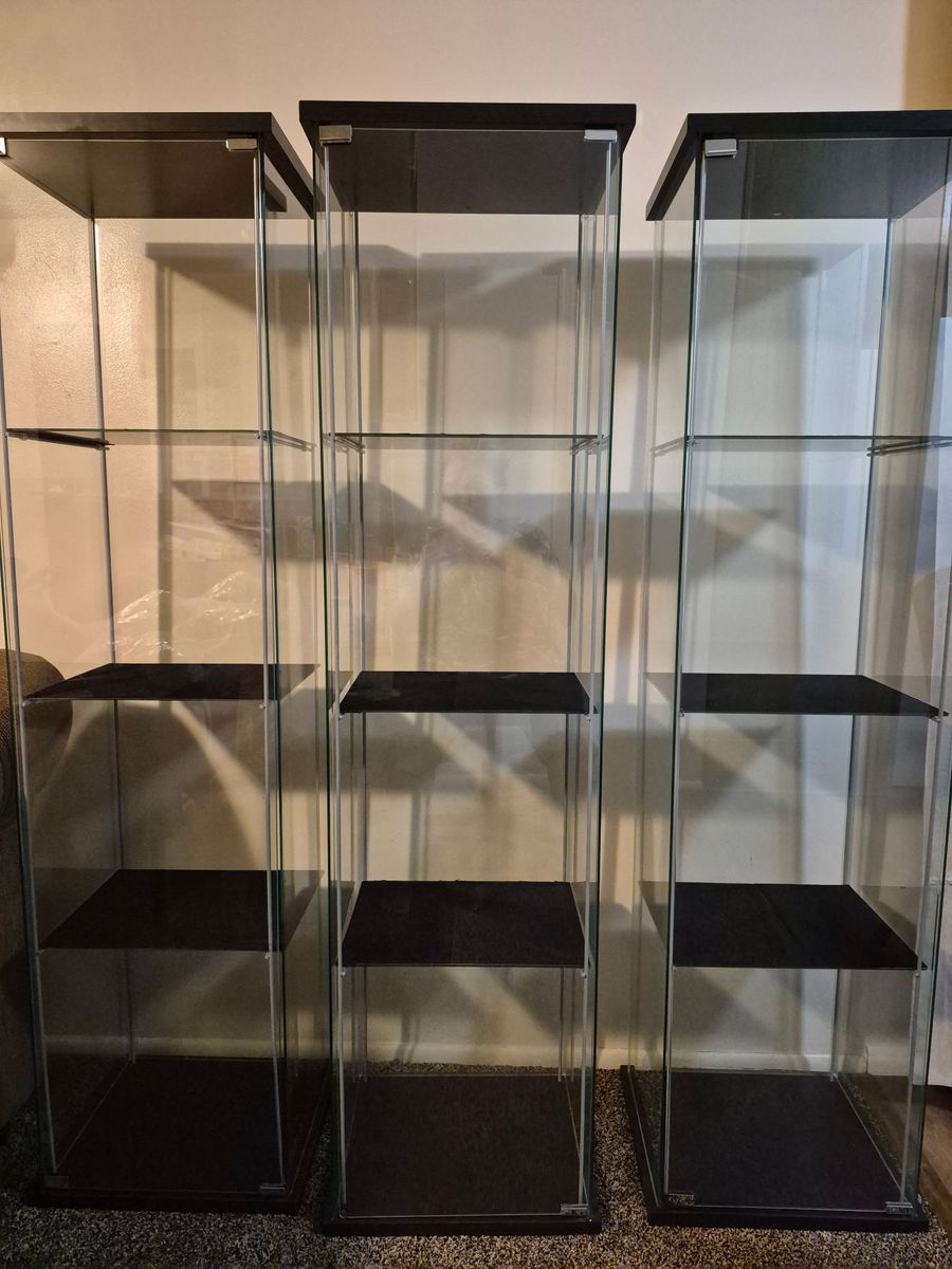 Set of 3 Glass Display Cabinets with Shelves