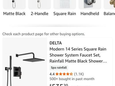 Delta 342701-BL Modern 14 Series Matte Black Square Rain Shower System Faucet Set