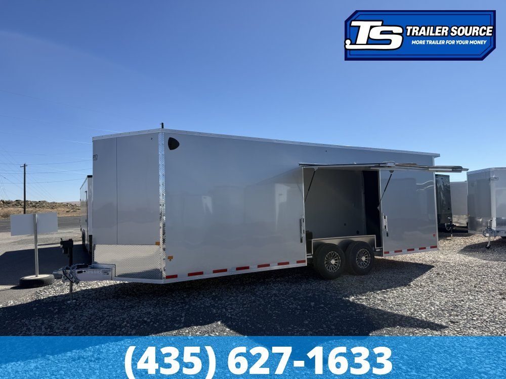 8.5x24 Alcom EZ Hauler Premium Aluminum Enclosed Car Hauler Trailer - 12K GVWR - Alloy Wheels, D-Rings, Dovetail, Power Tongue