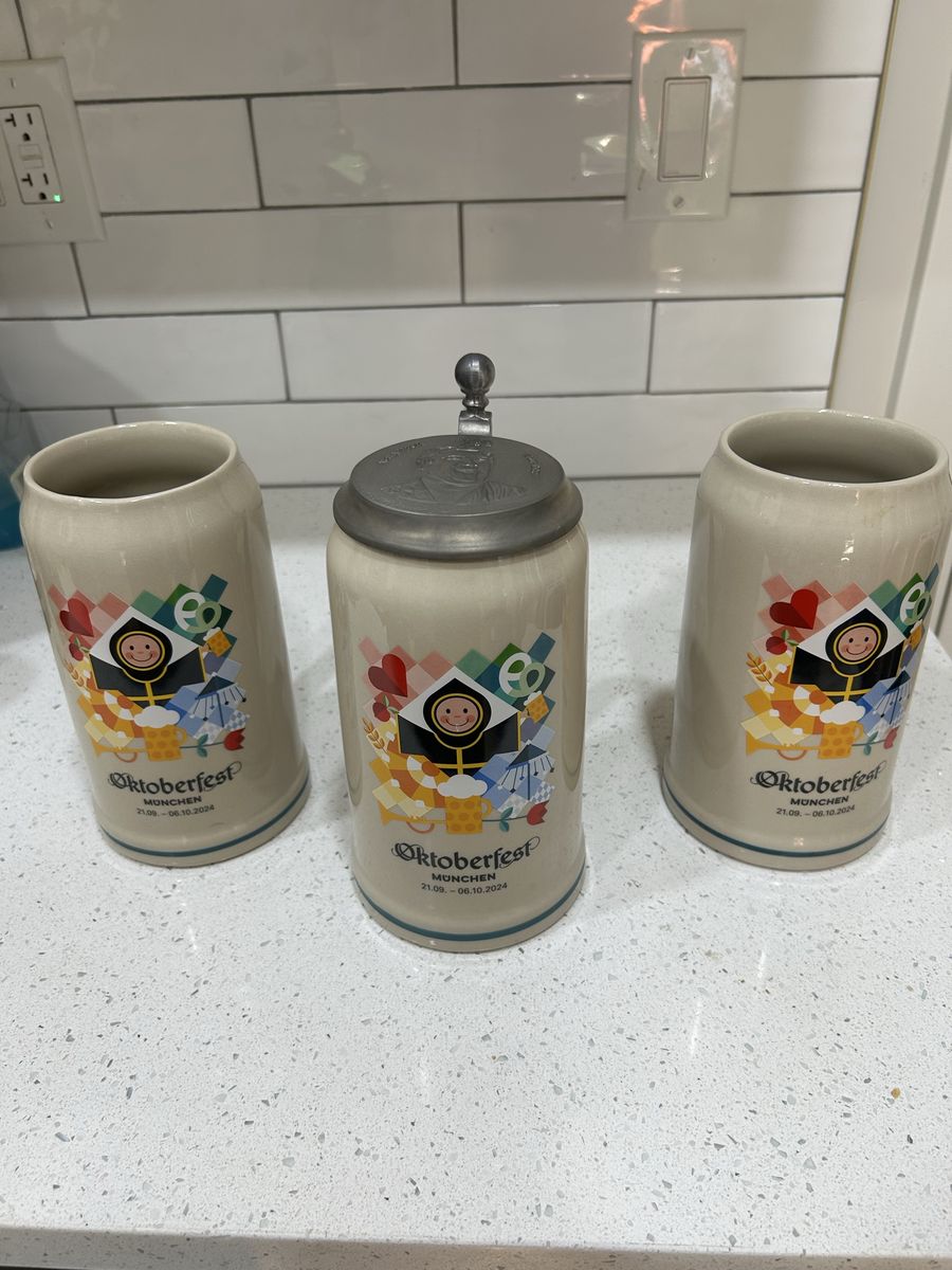 Oktoberfest Munchen 2024 Ceramic Beer Steins with Metal Lid (Set of 3). Collectibles