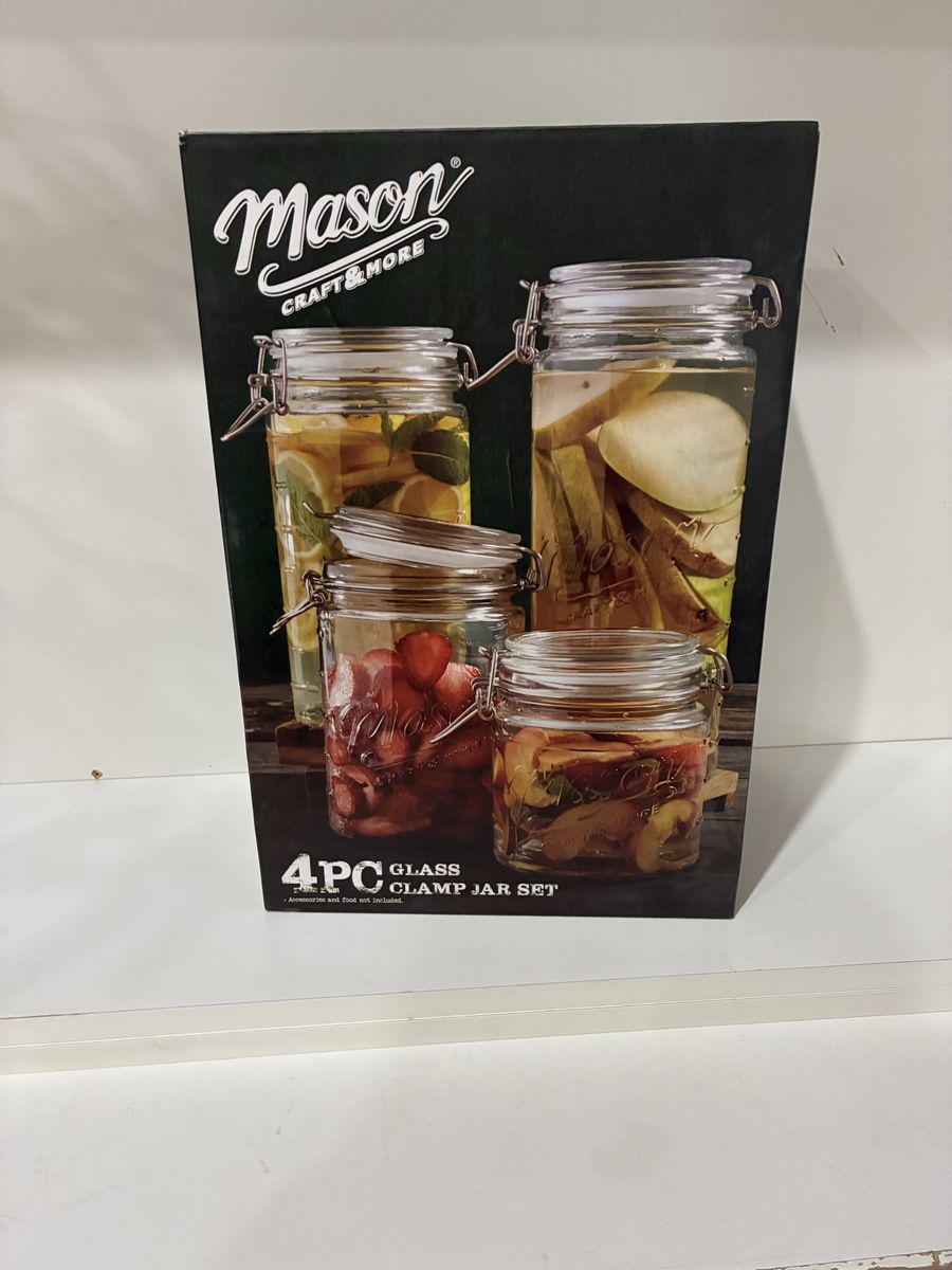 Mason Glass Clamp Jar Canister Set new in box
