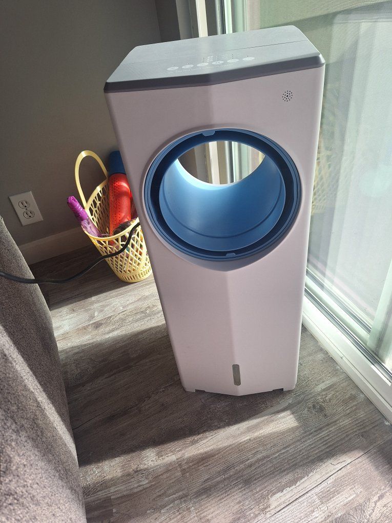 Tower Fan Air Cooler Bladeless White and Blue