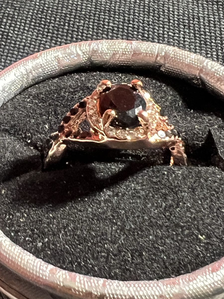 Fashion Ring with Black Gemstone and Crystal Accents, Rose Gold Tone Size-7.5