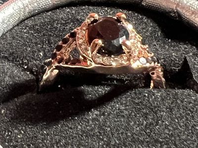 Fashion Ring with Black Gemstone and Crystal Accents, Rose Gold Tone Size-7.5