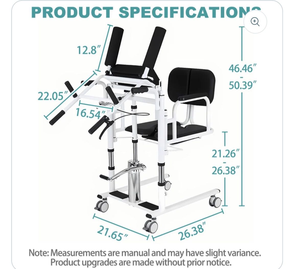 Hydraulic Sit-to-Stand Patient Lift Chair with Wheels and Chest Pad