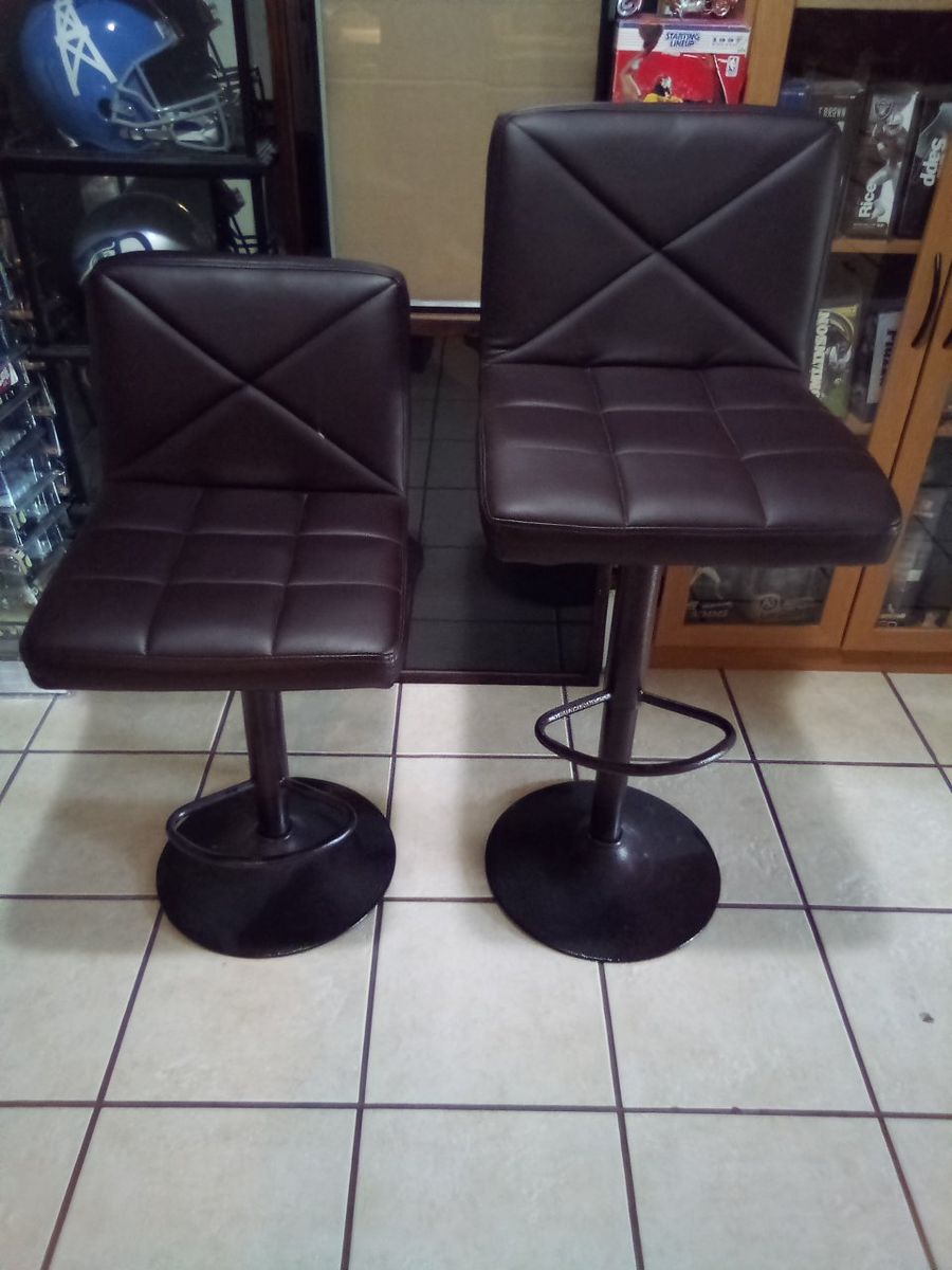 Pair of Brown Faux Leather Swivel Adjustable Bar Stools with Footrests