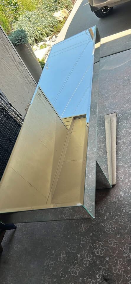 Vintage Glass Mirror Hollywood Regency Console Table MCM