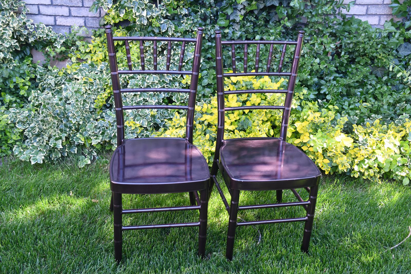 2 DARK RED ALUMINUM CHAIRS ~ HEIGHT 36" ~ STURDY ~ CUTE DETAIL!