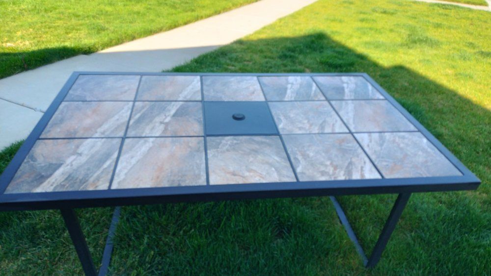 Large Outdoor metal and tile table