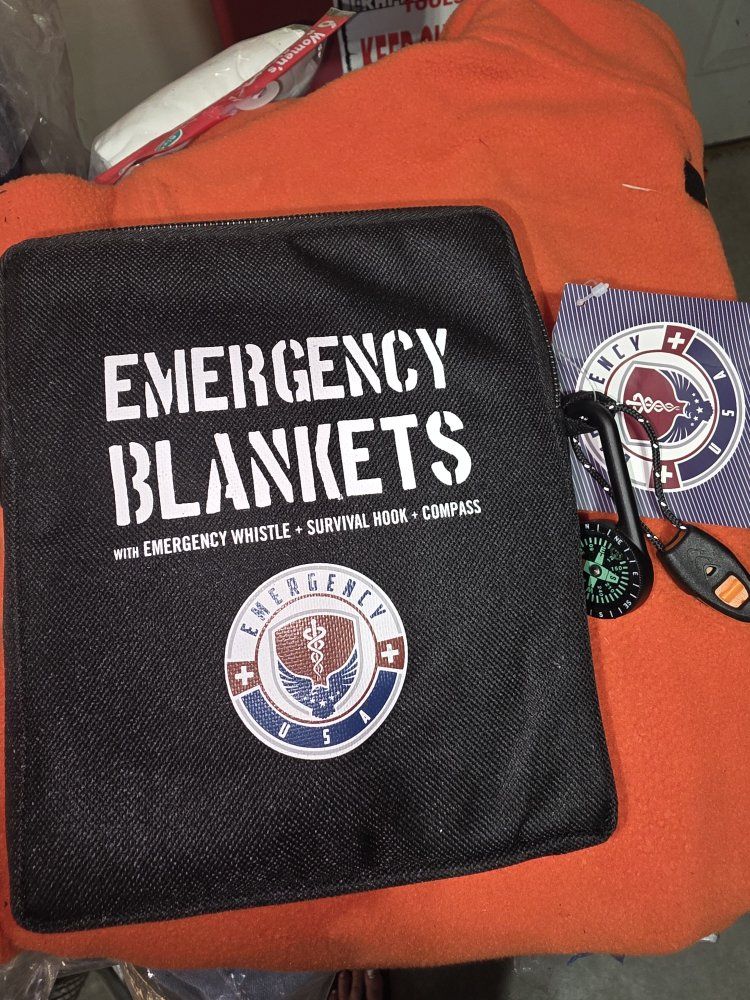 Emergency Blankets Kit (4 ct) w/ Whistle, Survival Hook & Compass - Essential Safety Gear