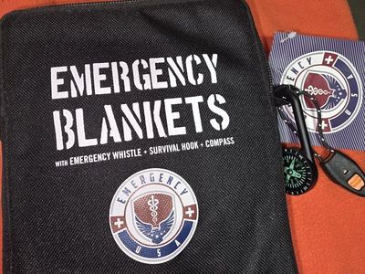 Emergency Blankets Kit (4 ct) w/ Whistle, Survival Hook & Compass - Essential Safety Gear