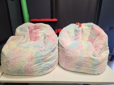 (2-Pack) Big Joe Joey Bean Bag Chairs – 2.5ft Pink Pastel Tie Dye – New