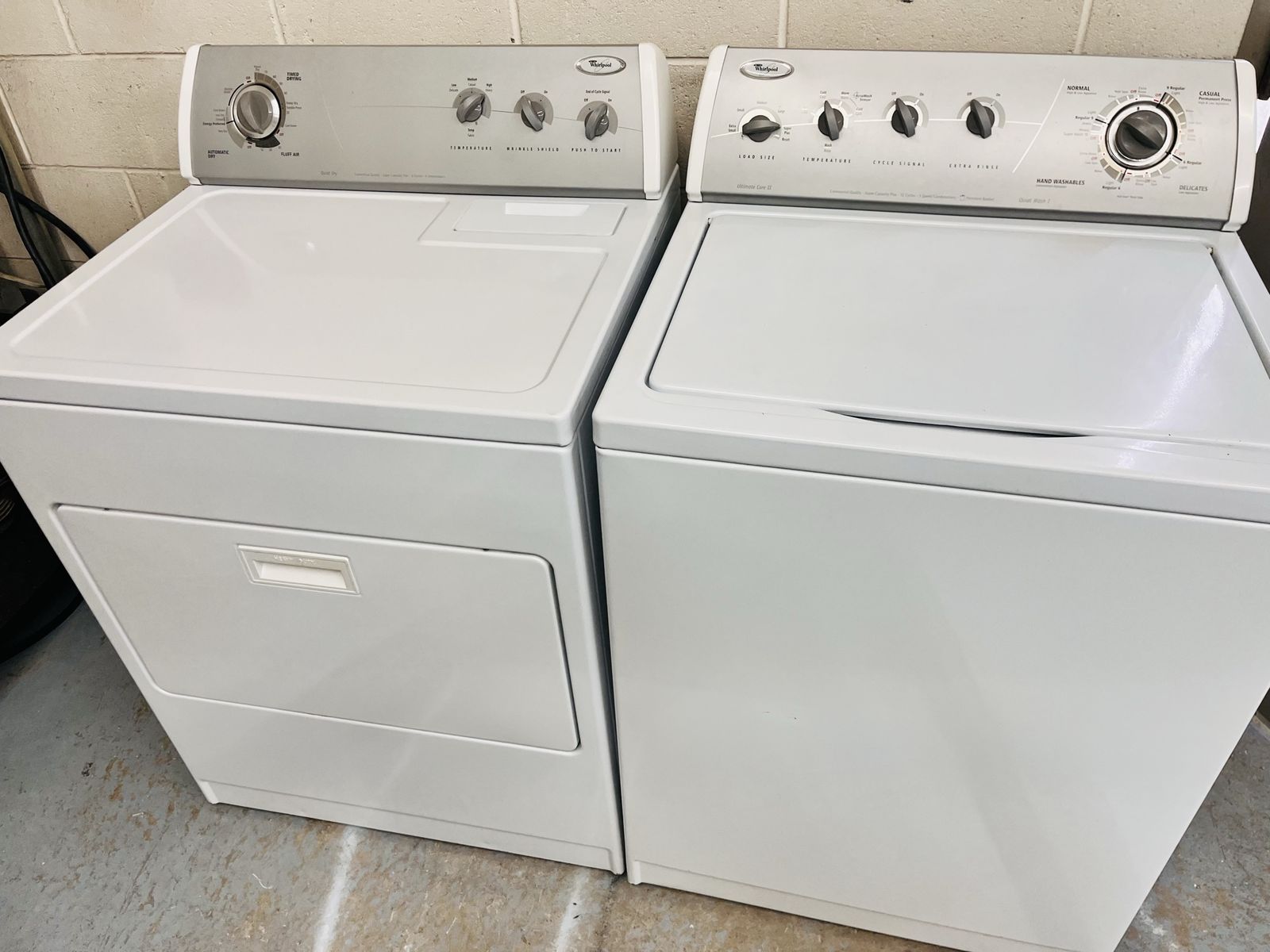 Heavy duty whirlpool washer and dryer set