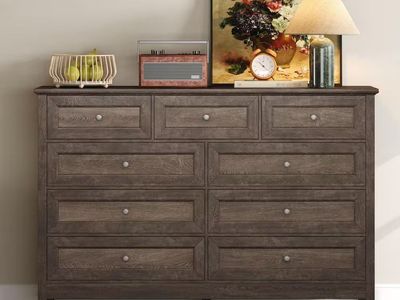 Brown 55.04 in. W Makeup Vanity with 9 Drawers