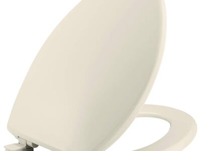 Toilet Seat, Easy Clean Hinges and Durable Plastic Seat, Elongated, Biscuit