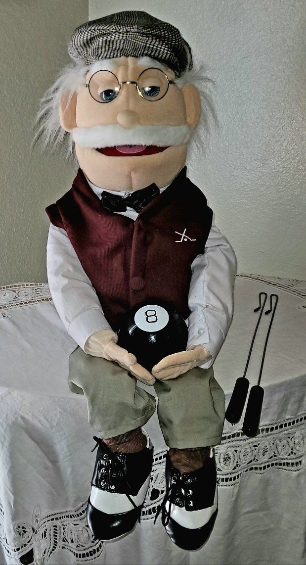 Vintage Hand Puppet Ventriloquist Dummy with Rods - Old Man Figure