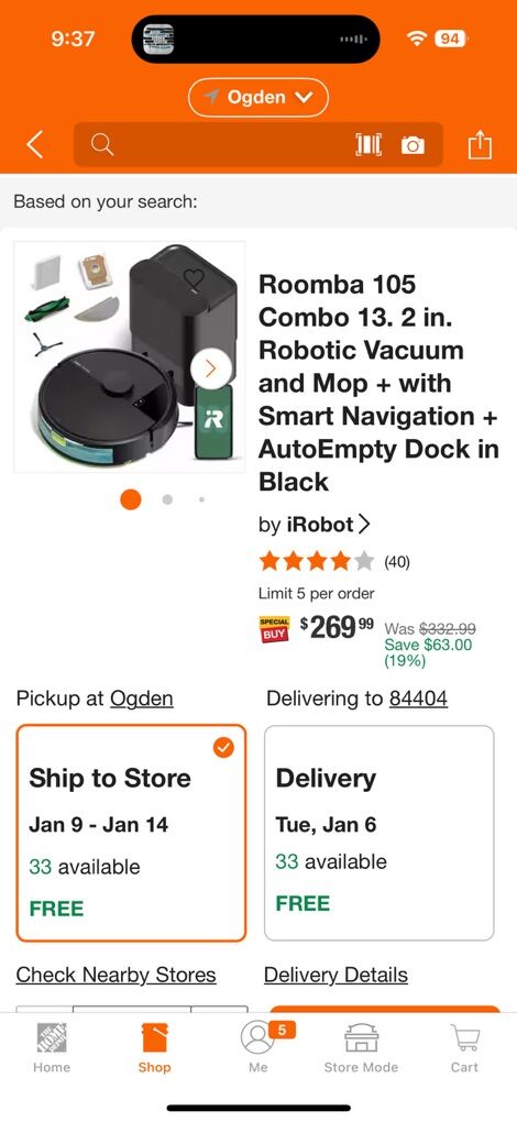 Roomba 105 Combo Vaccum/Mop AutoEmpty Dock