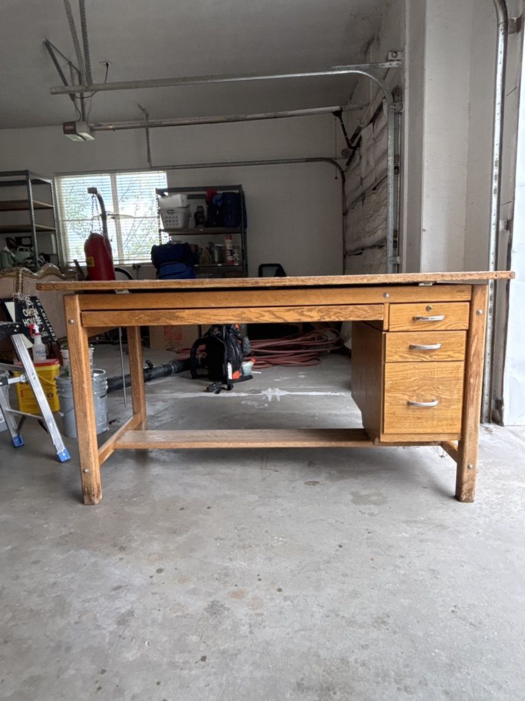Solid Oak Drafting Desk