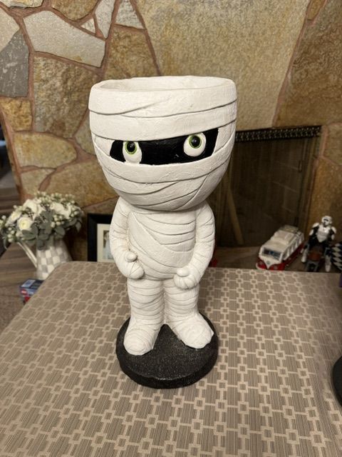 Spooky Mummy Halloween Decor with Hollow Head for Candy Bowl