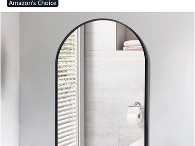 Black Arched Mirror 24x36 Inch Metal Frame Wall Vanity Decor