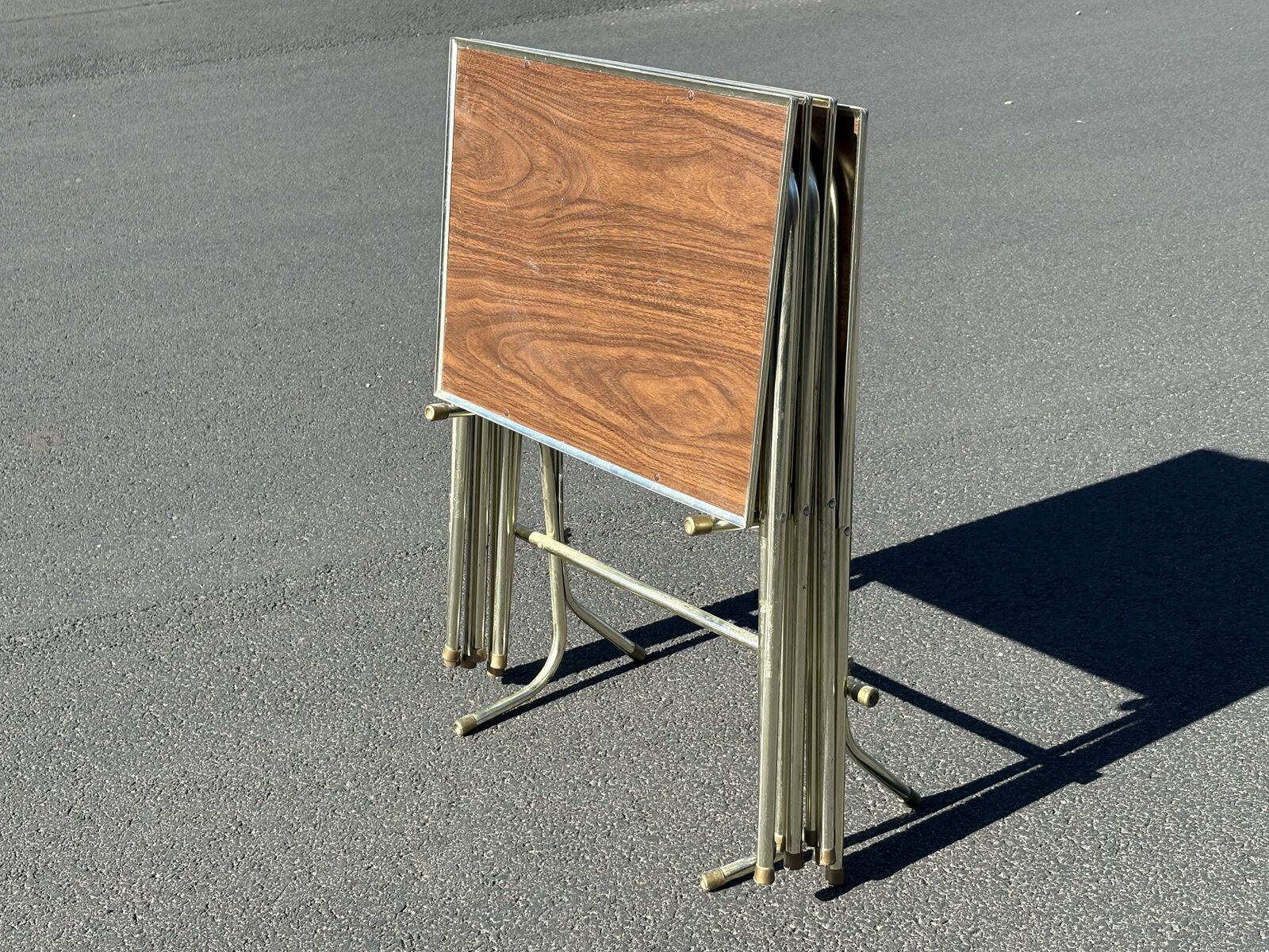 4 Vintage folding TV dinner trays Mid Century Modern, stackable w storage rack