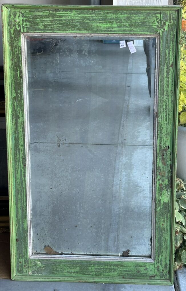 Vintage Mirror Glass & Frame Distressed Green