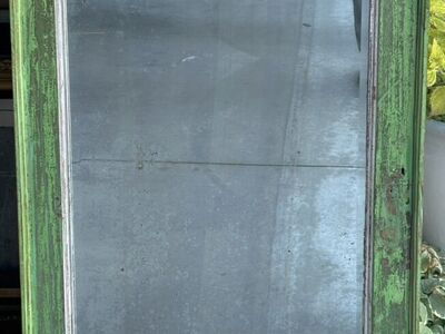 Vintage Mirror Glass & Frame Distressed Green