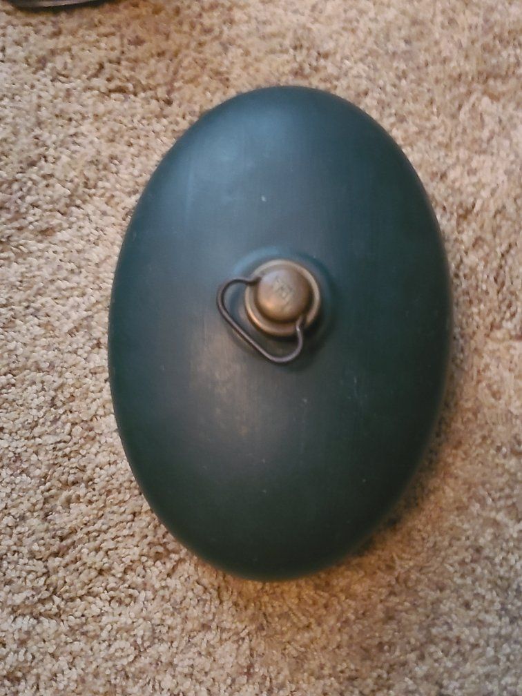 Antique AEFA Metal Hot Water Bottle Green with Brass Cap