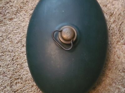 Antique AEFA Metal Hot Water Bottle Green with Brass Cap
