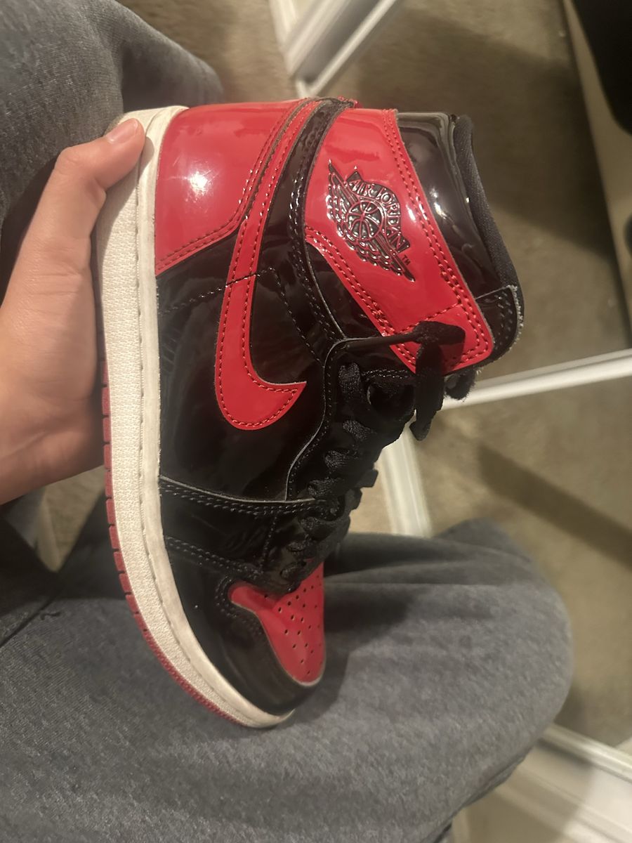 Nike Air Jordan 1 Bred Patent Leather Sneakers - Men's Black/Red - Excellent Condition