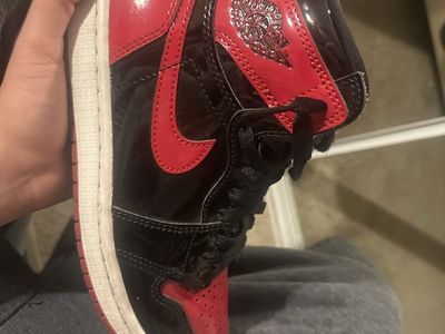 Nike Air Jordan 1 Bred Patent Leather Sneakers - Men's Black/Red - Excellent Condition