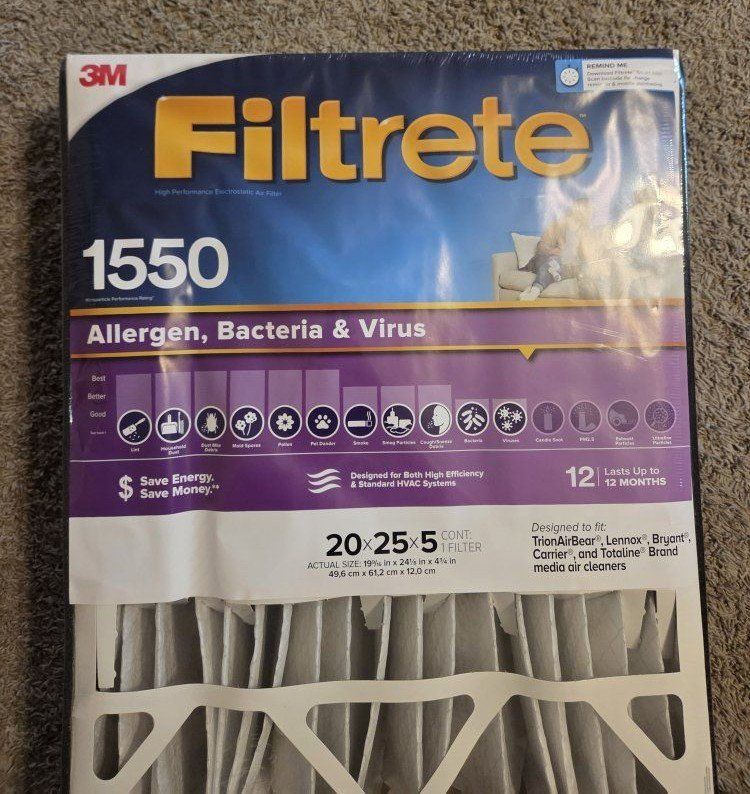 New 20x25x5 3M Filtrete Furnace AC Filter Merv 12