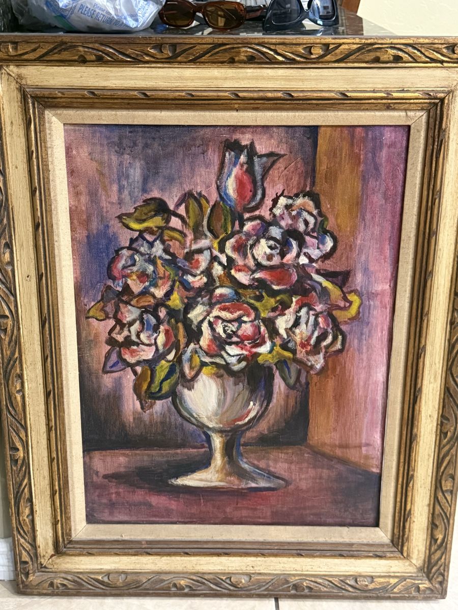 Large (32 X 24) Vintage Floral  Original Oil Painting