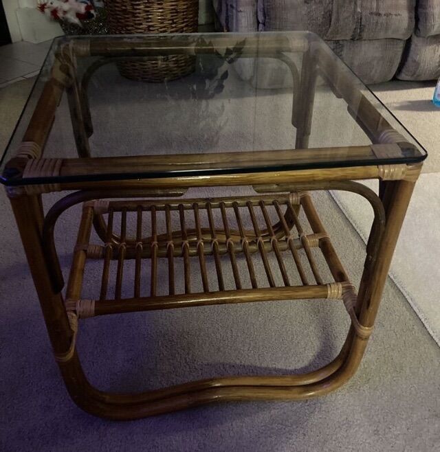 Glass Rattan End Side Table Night Stand Sale $45
