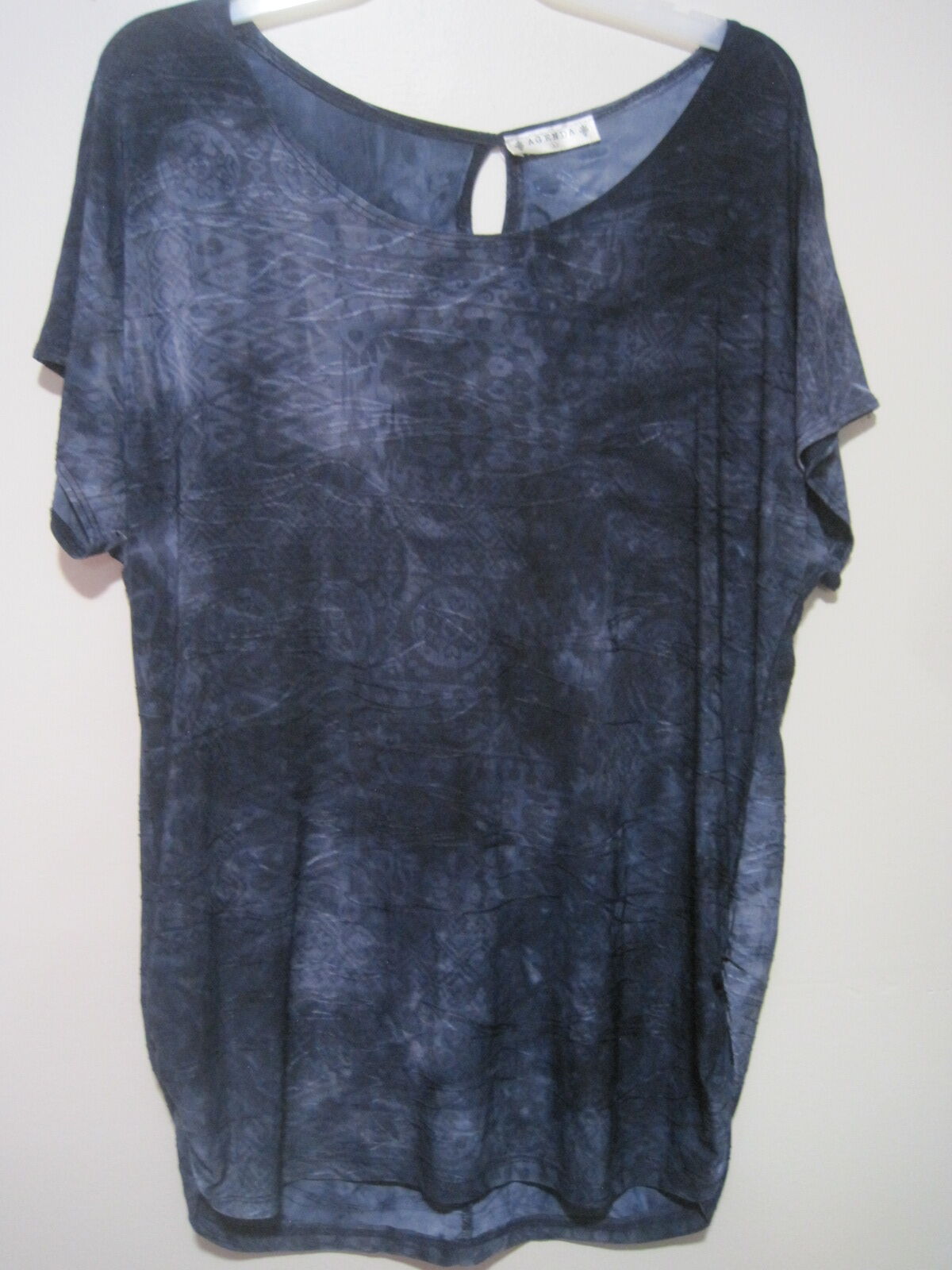 Agenda Top Women's Large Short Sleeve Wavy Dark Blue Geometric Casual Tee Shirt