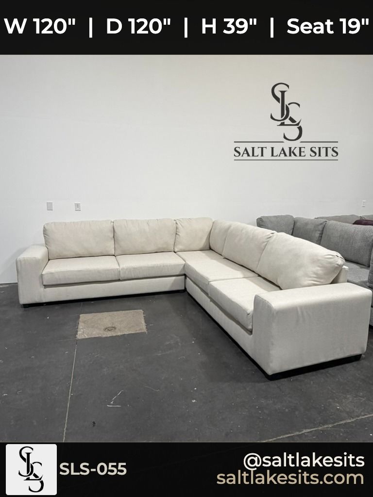 Custom Utah-Built Sectional — Cream Ivory Herringbone