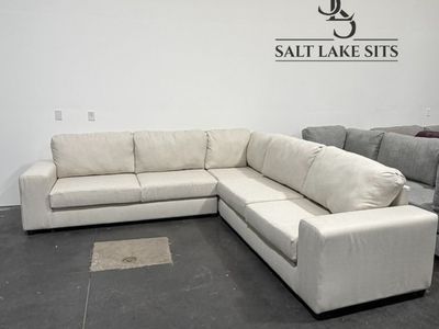 Custom Utah-Built Sectional — Cream Ivory Herringbone