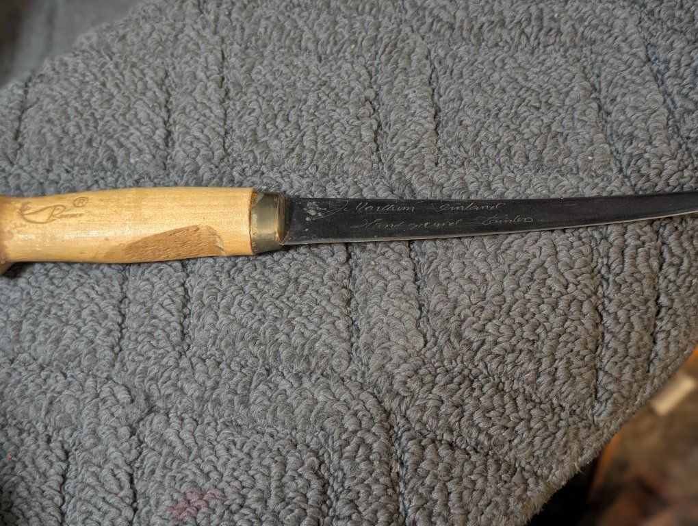 Vtg J Marttiini Finland Hand Engraved Fishing Fillet Knife with Sheath 11"