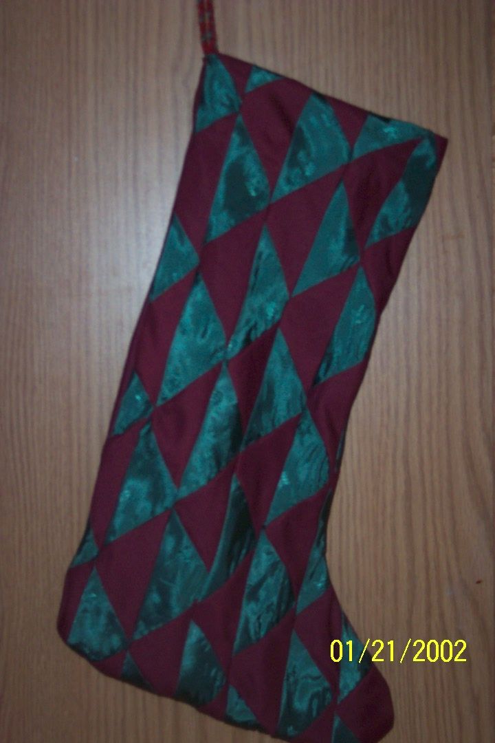 Shiny Christmas Green quilted Christmas stocking