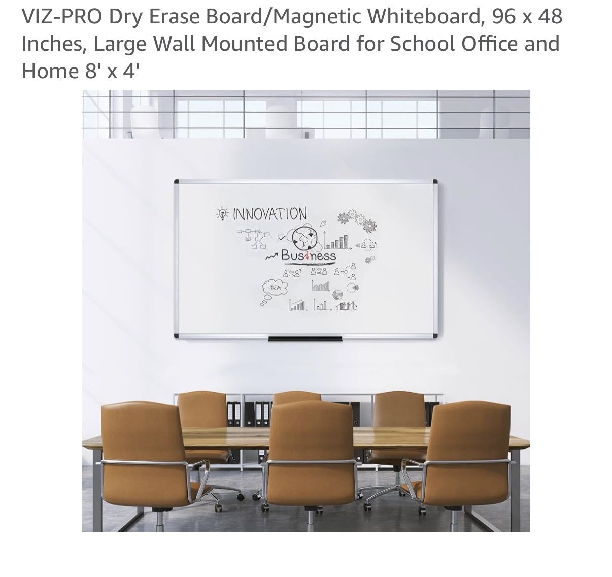 VIZ-PRO Dry Erase Board/Magnetic Whiteboard, 96 x 48 Inches, Large Wall Mounted