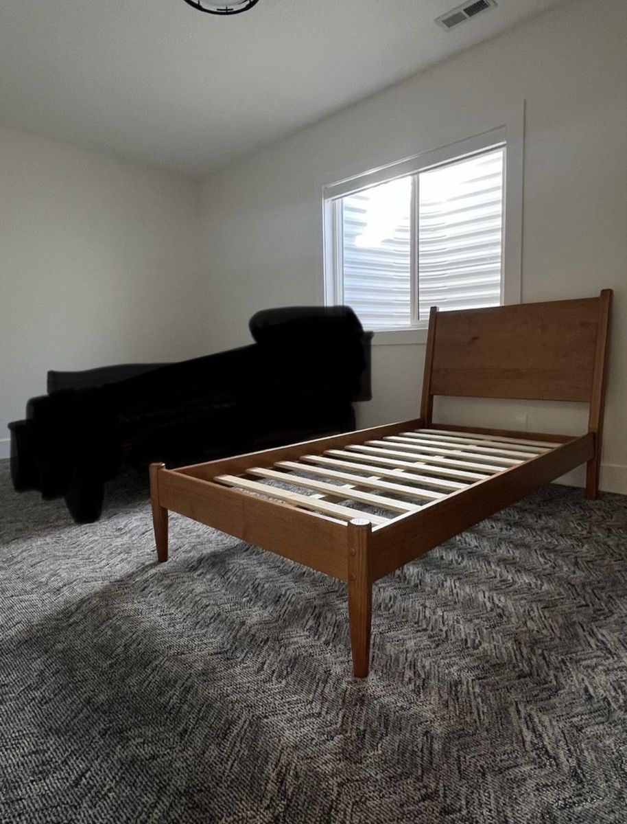 Solid Wood TWIN Bed Frame with Slatted Base - Light Wood Finish
