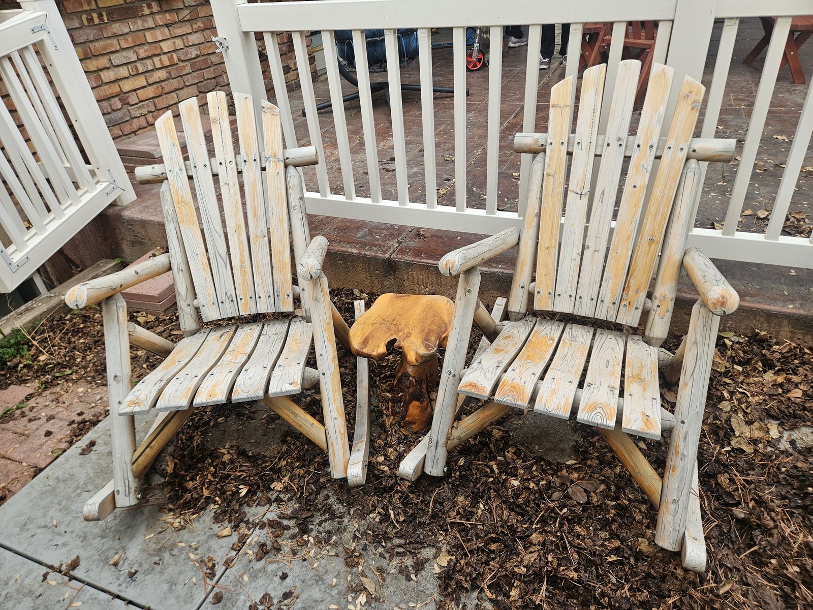 2 Fir wood Adirondack Chairs and a Cedar wood Table/Stool